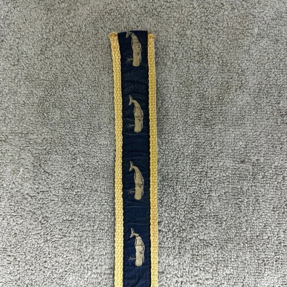 Cape Cod Canvas Woods Hole Whale D-Ring Belt Navy Yellow Nautical Mens 38.5 Inch